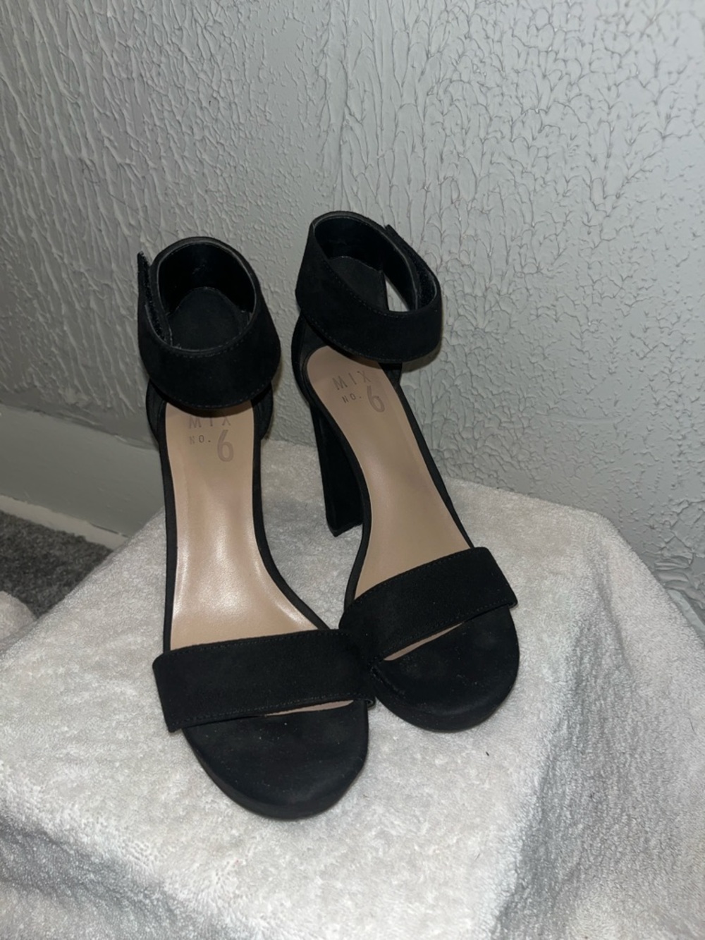 Mix No. 6 Black Suede Ankle-Strap Block Heels